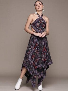 Label Ritu Kumar Purple & Pink Print Cutout Dress